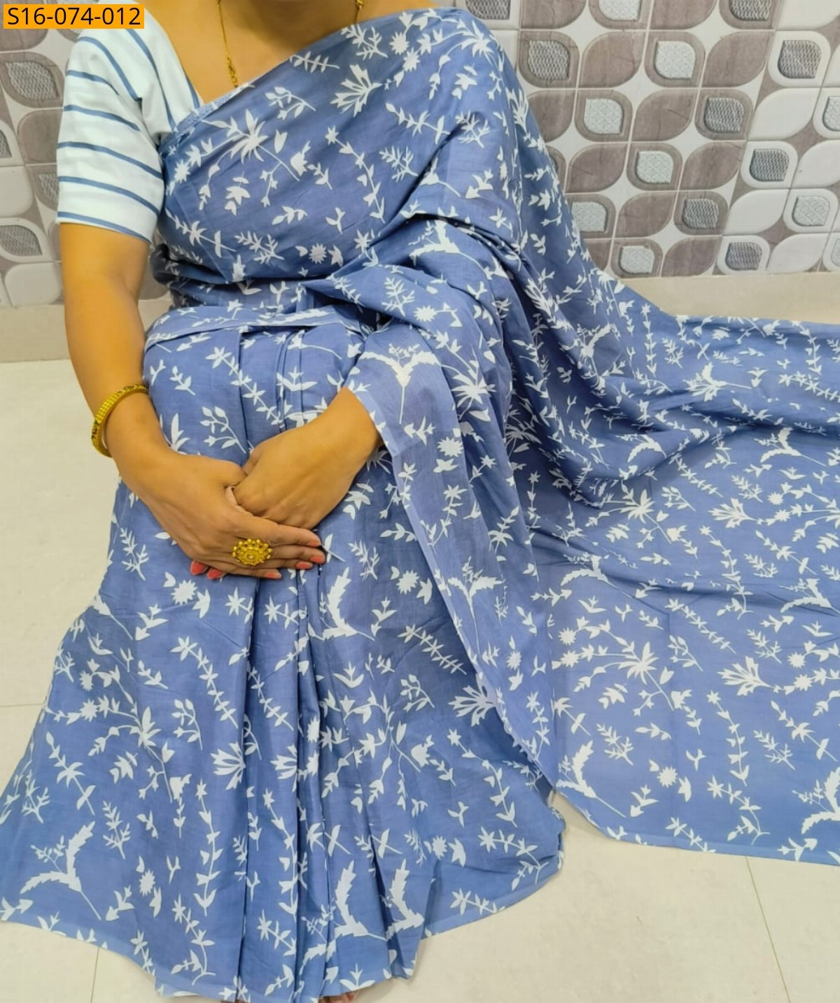 Blue Mulmul cotton  sarees