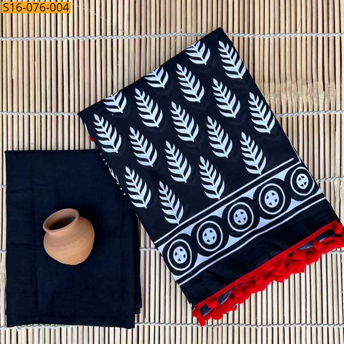 Black Mulmul cotton  sarees With Pompom