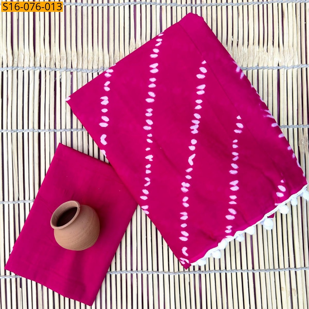 Pink Mulmul cotton  sarees With Pompom