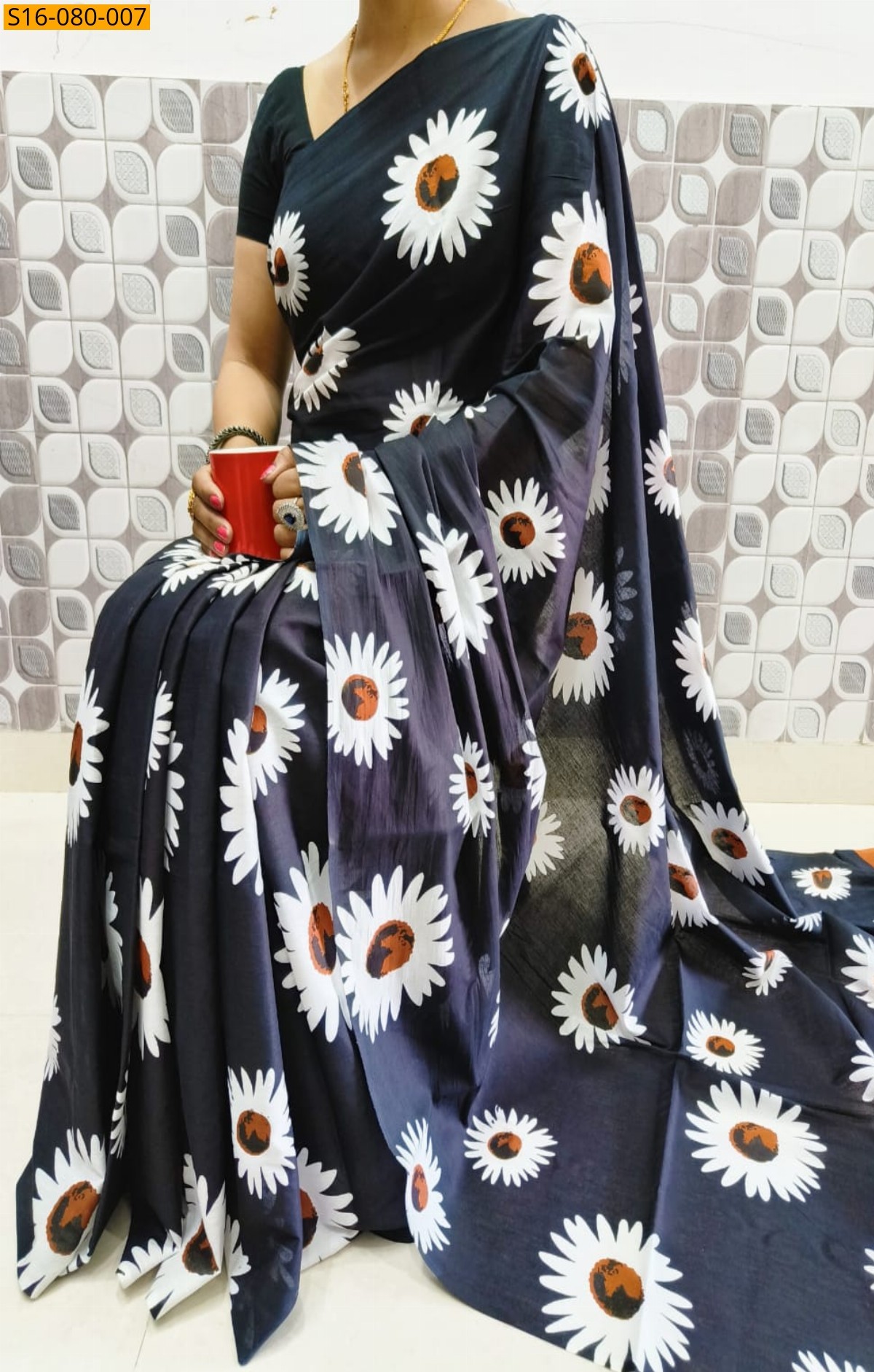 Black Mulmul cotton  sarees