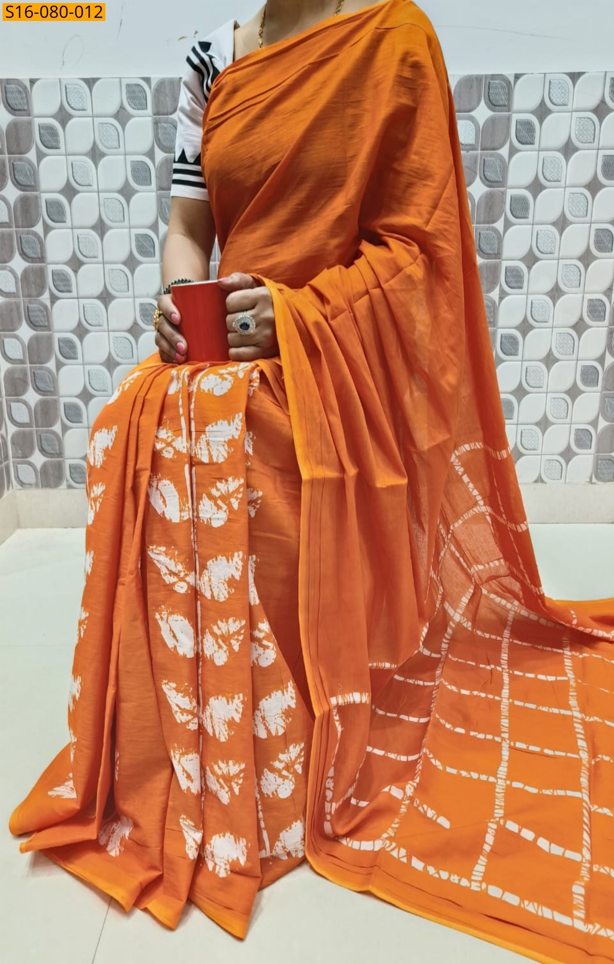 Orange Mulmul cotton  sarees