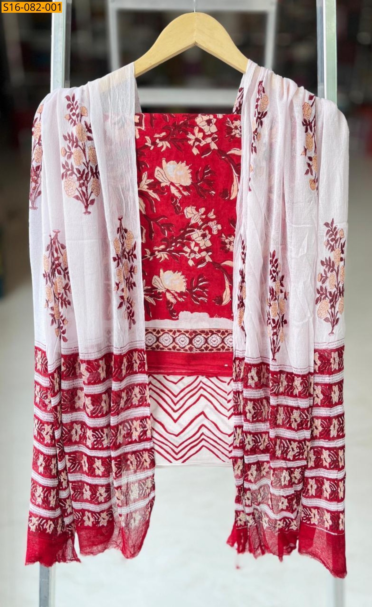 Red Hand block printed cotton suit set
