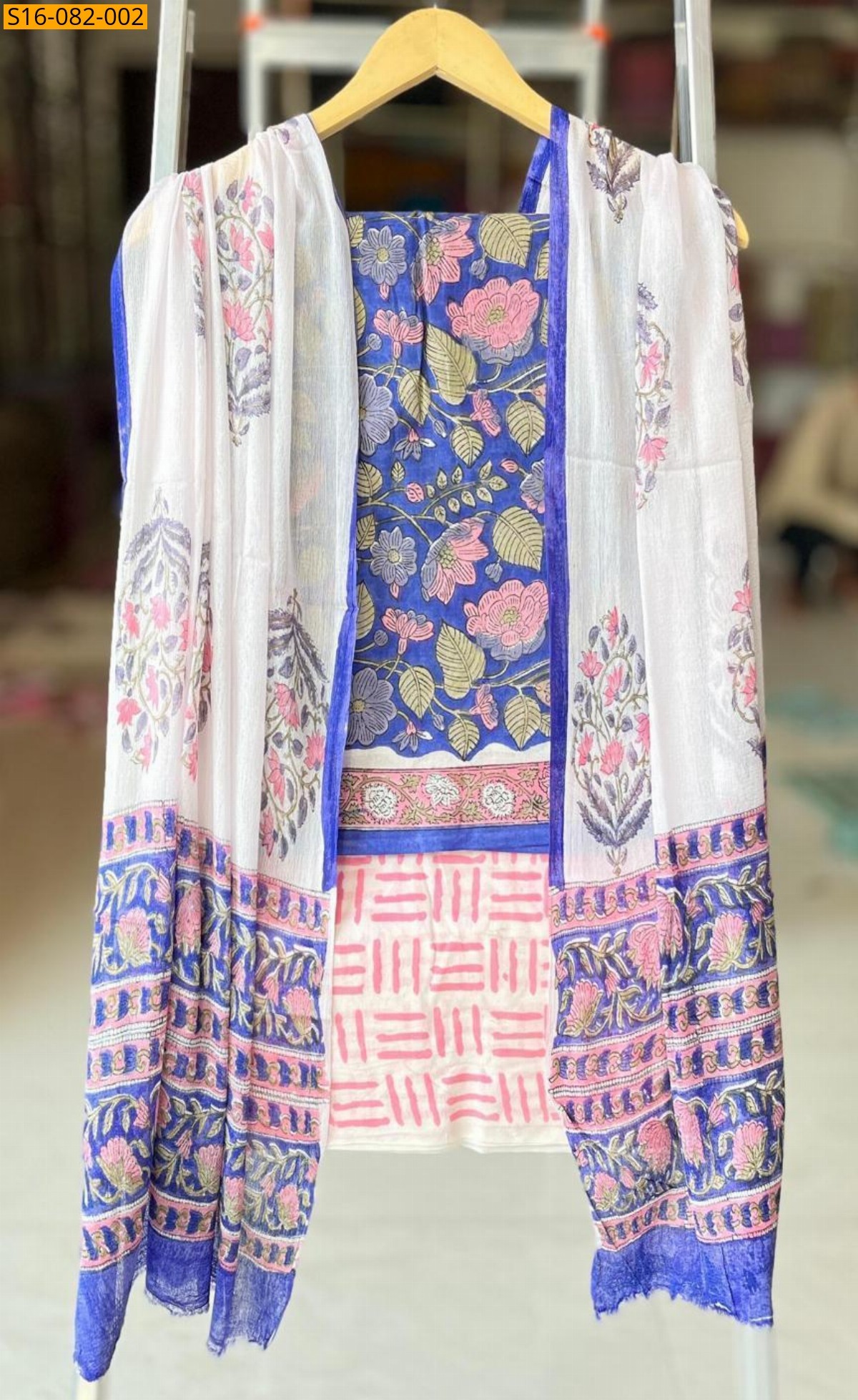 Lavender Hand block printed cotton suit set