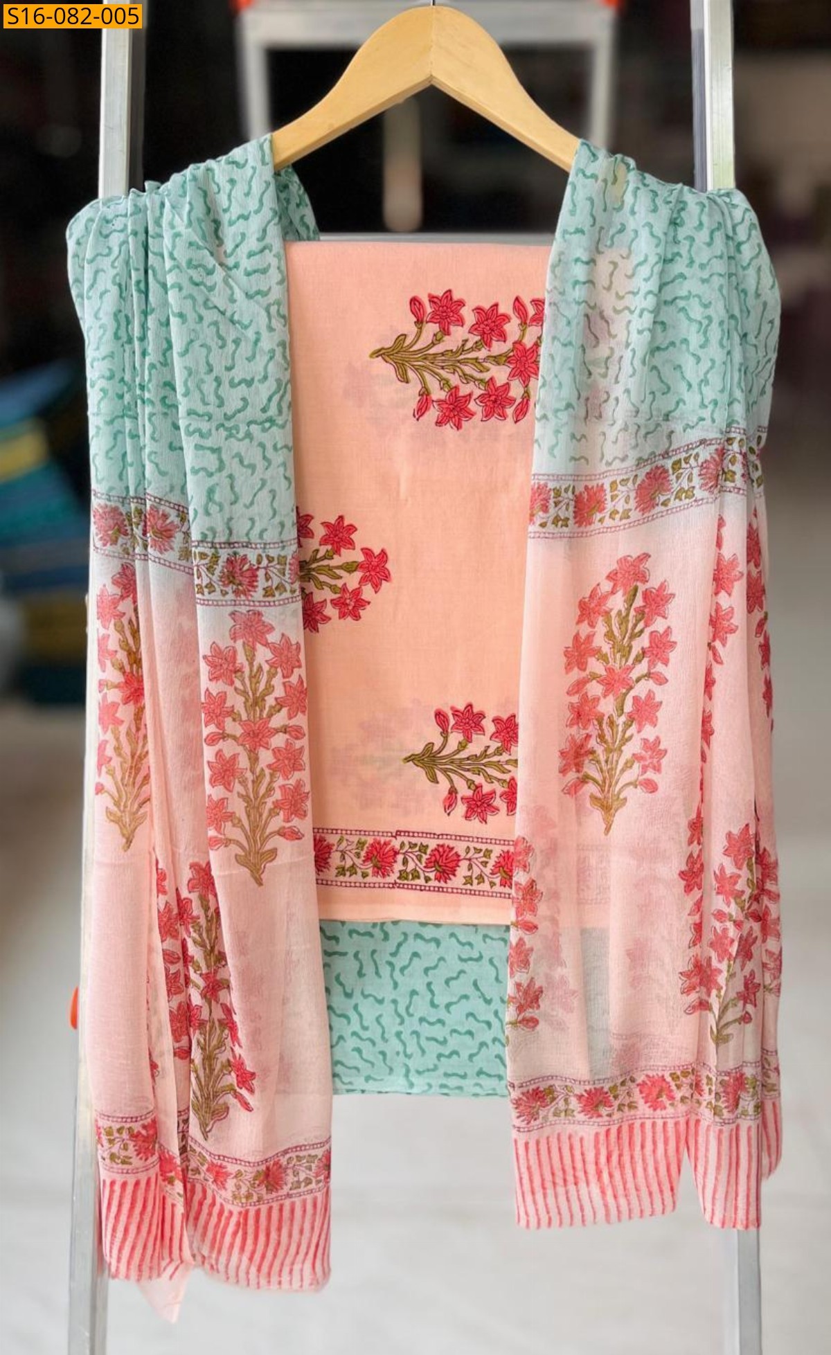 Orange Hand block printed cotton suit set