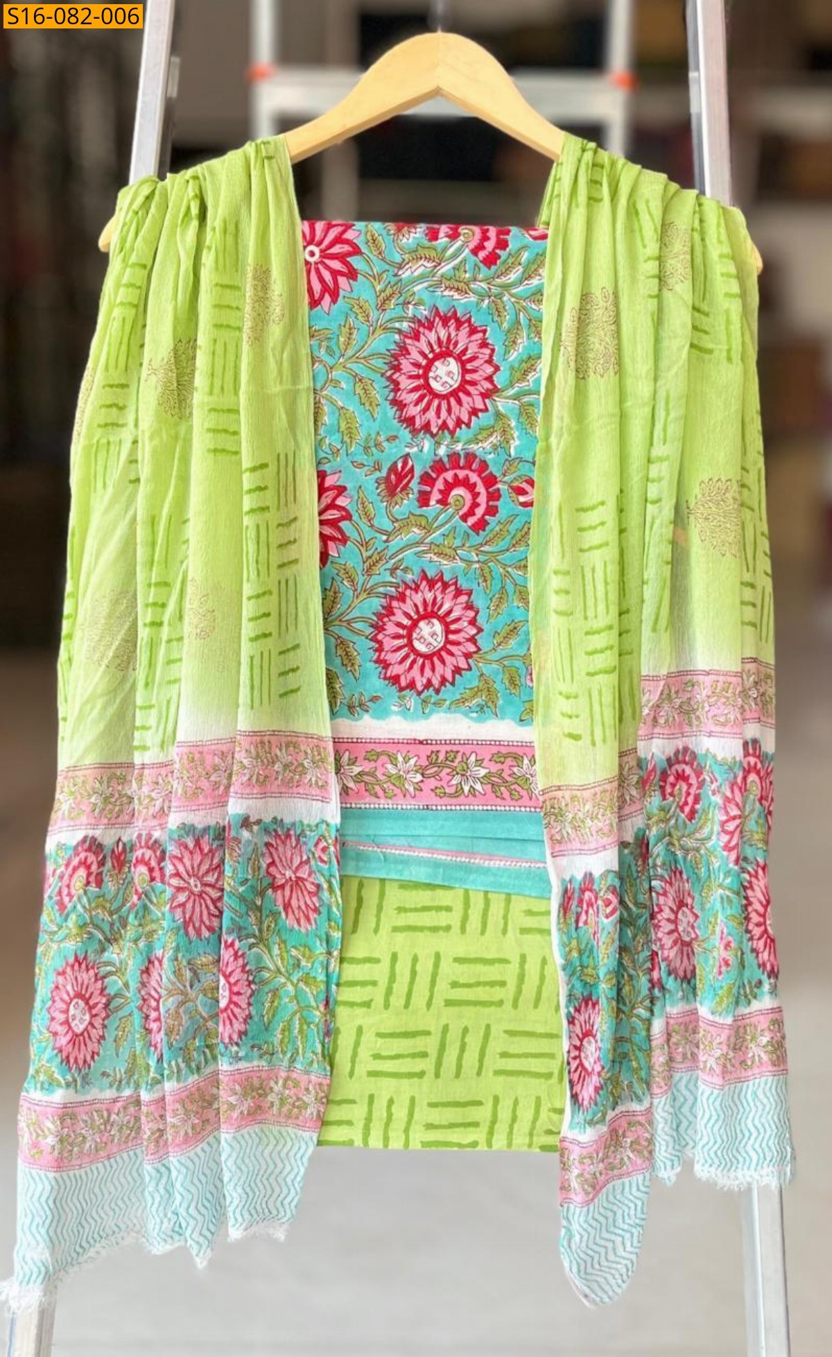 Green Hand block printed cotton suit set