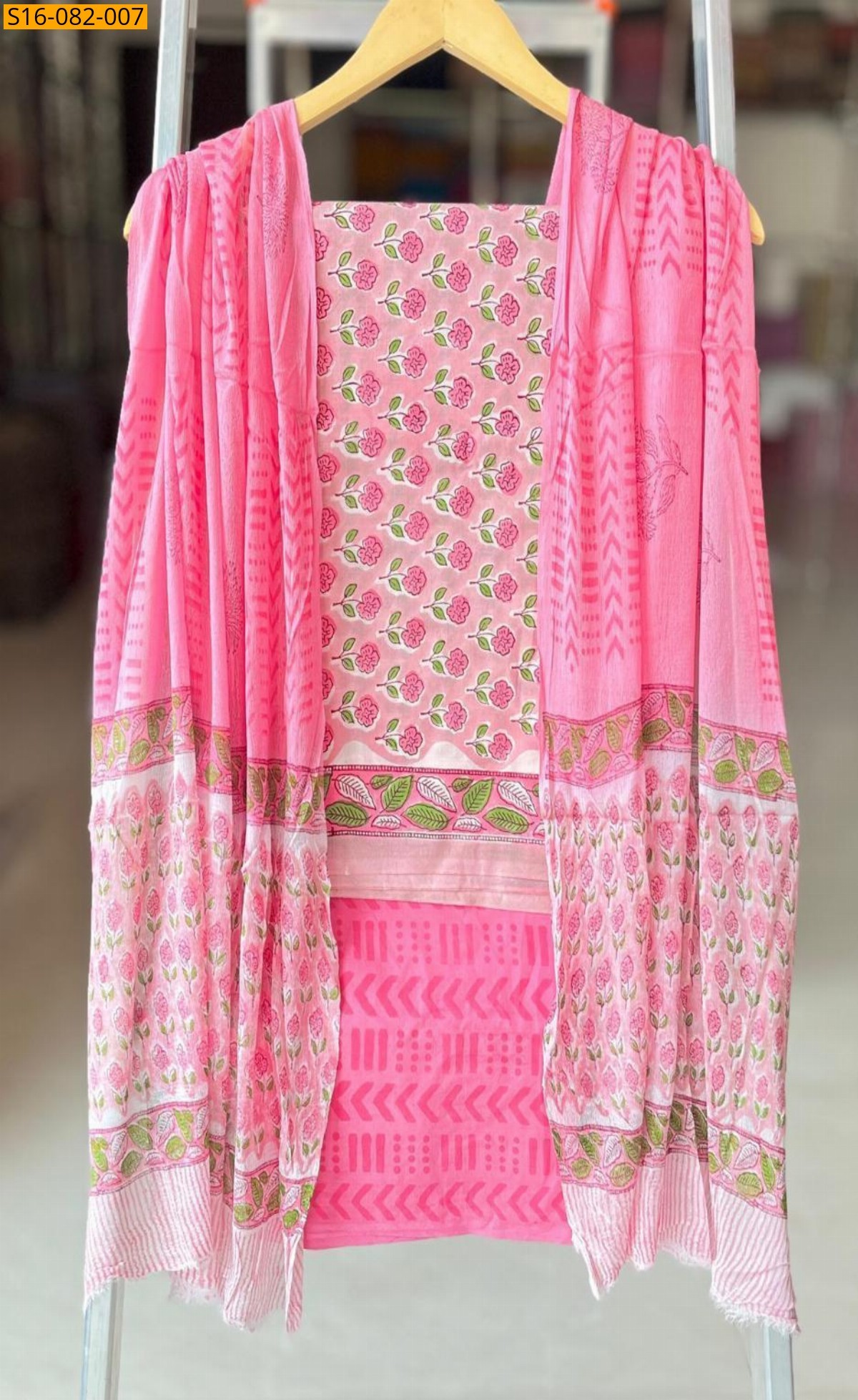 Pink Hand block printed cotton suit set