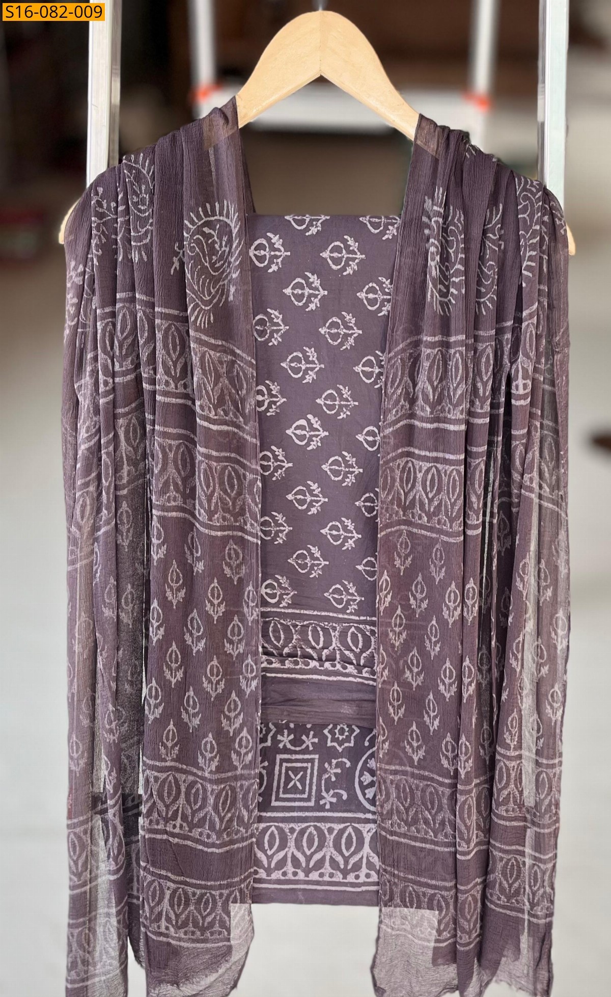 Brown Hand block printed cotton suit set