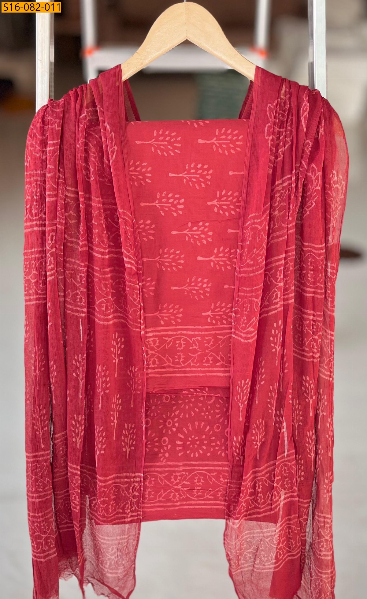 Red Hand block printed cotton suit set