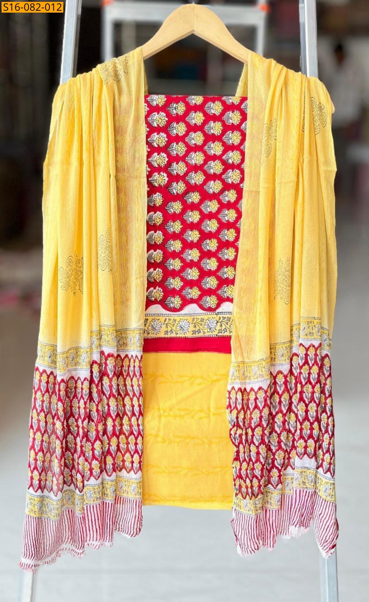 Peach Hand block printed cotton suit set