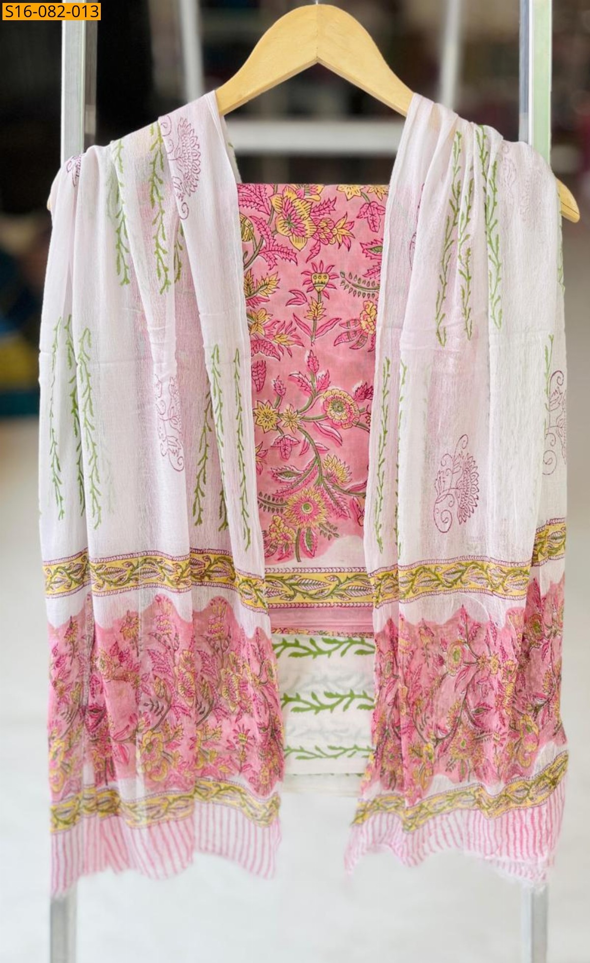 Peach Hand block printed cotton suit set