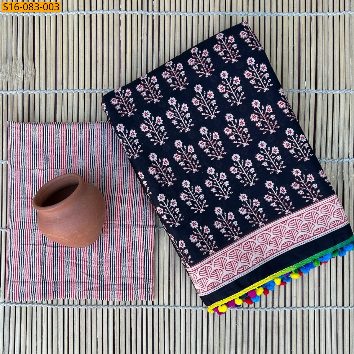 Mulmul cotton  sarees With Pompom