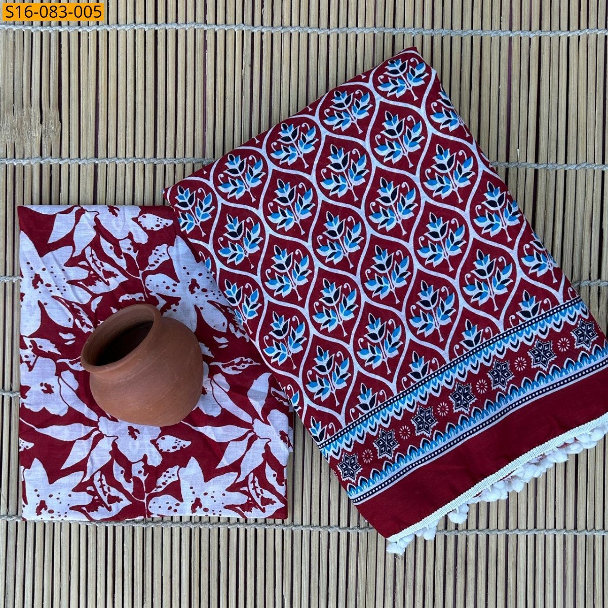 Maroon Mulmul cotton  sarees With Pompom