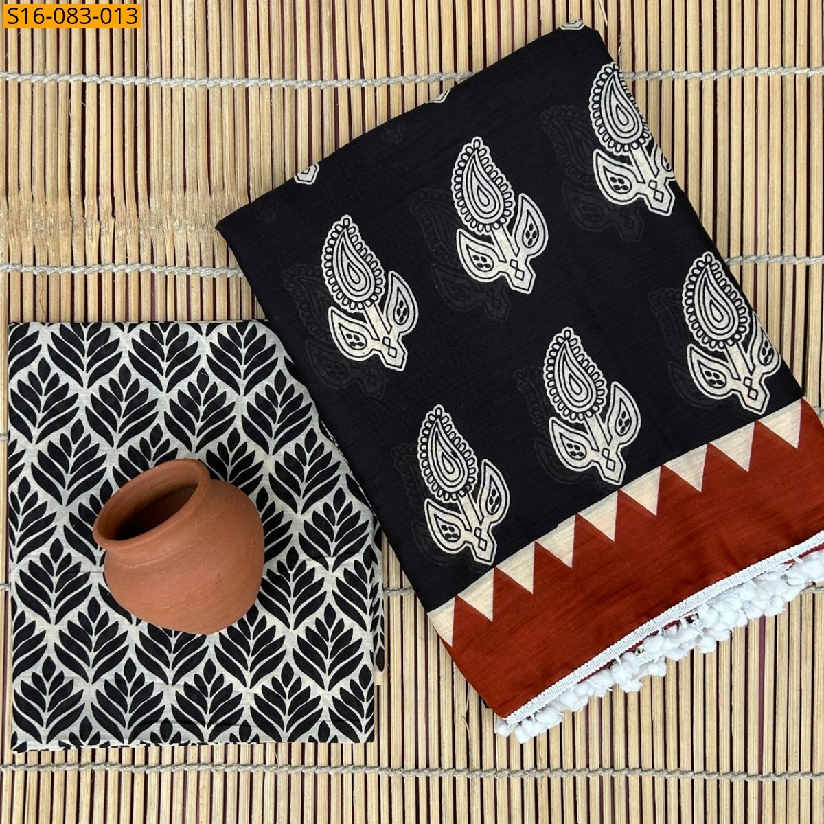 Black Mulmul cotton  sarees With Pompom