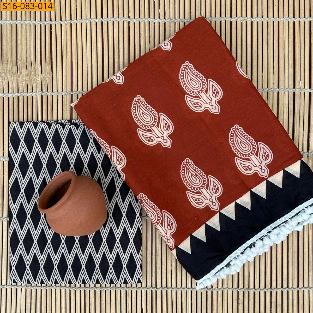 Brown Mulmul cotton  sarees With Pompom