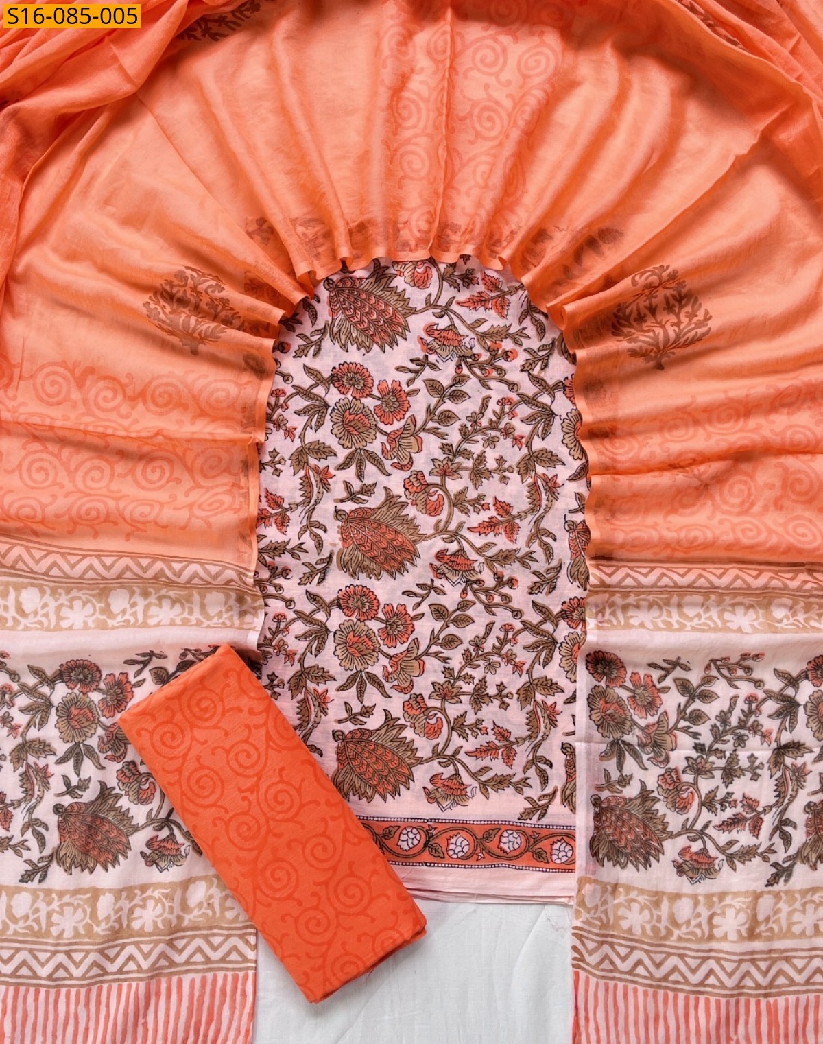 Orange Handblock printed cotton suits 