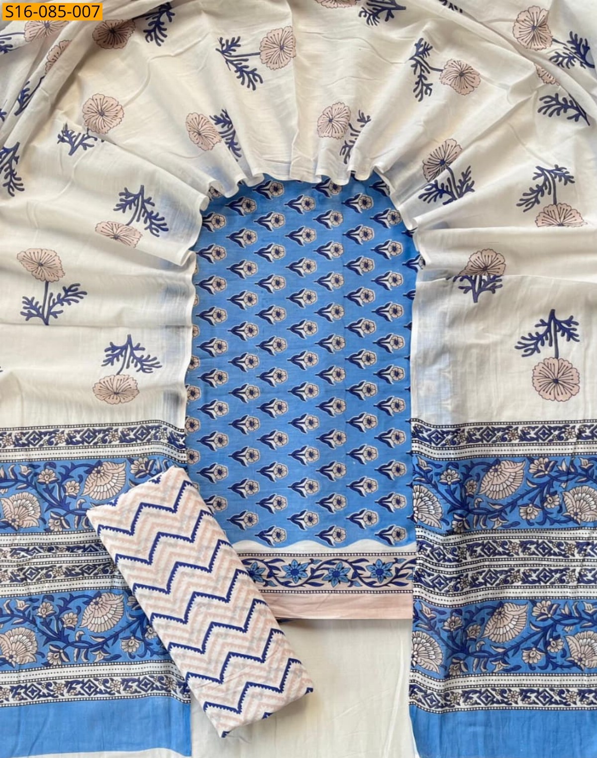 White Handblock printed cotton suits 