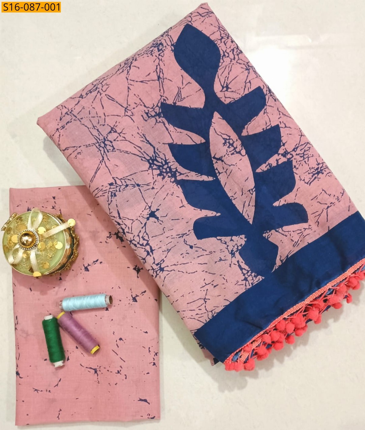 Saffron Mulmul cotton  sarees With Pompom