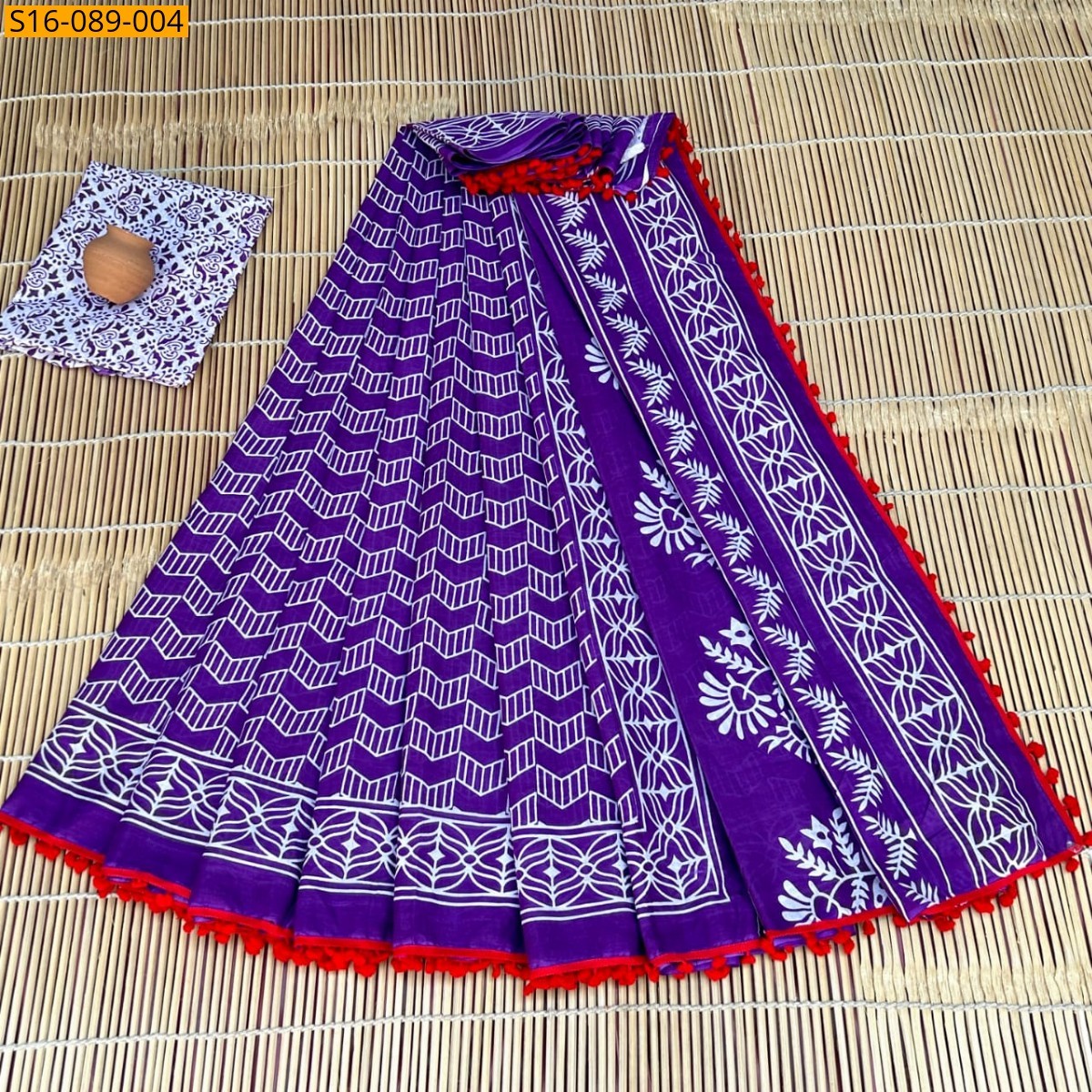 Purple Mulmul cotton  sarees With Pompom