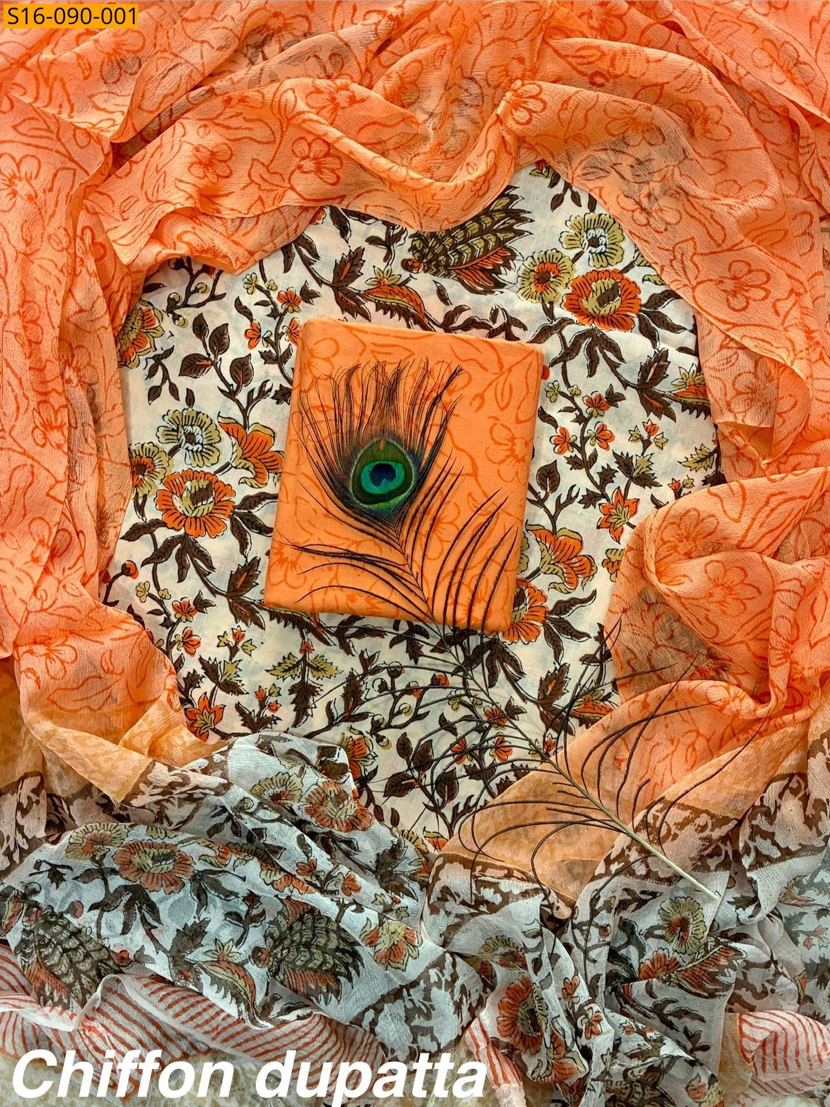 Hafwhite Cotton suit with Chiffon dupatta