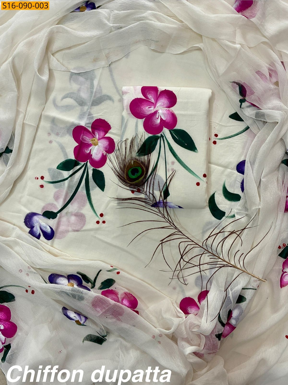 White Cotton suit with Chiffon dupatta