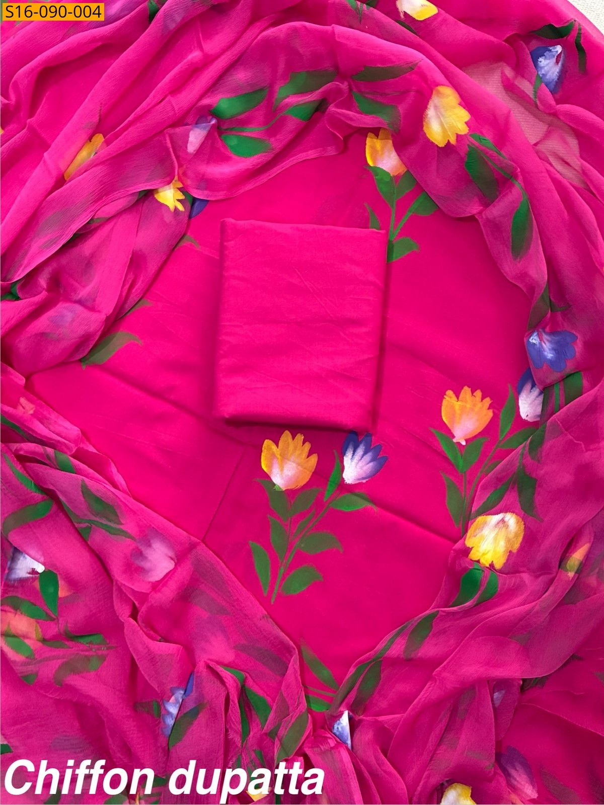 Pink Cotton suit with Chiffon dupatta