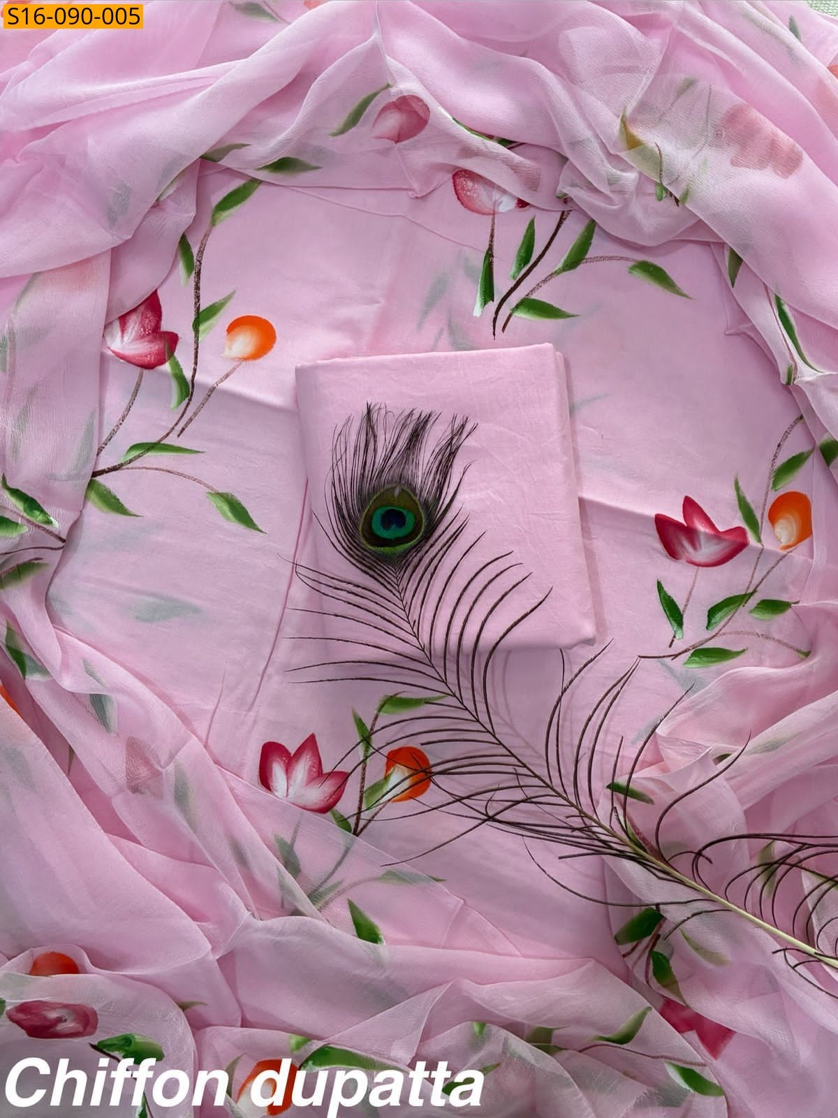 Light Pink Cotton suit with Chiffon dupatta