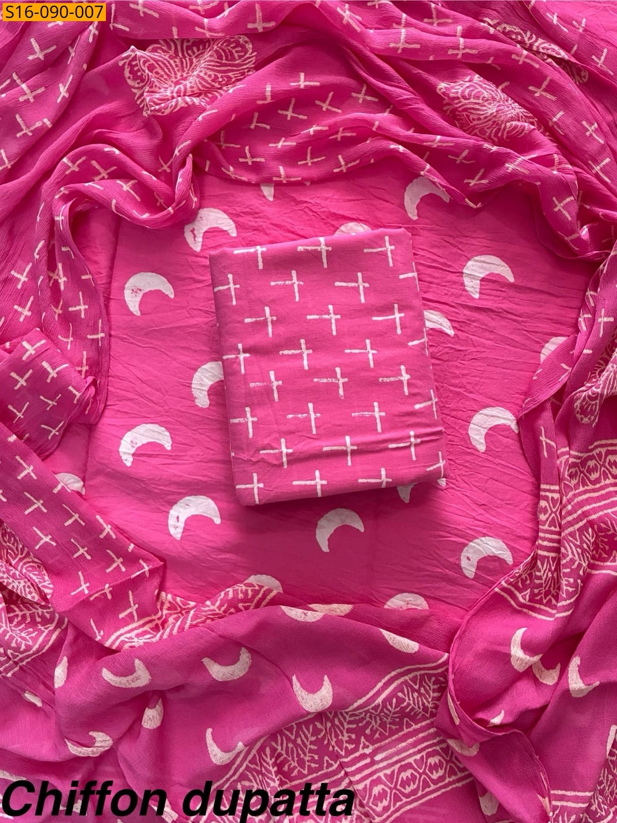 Pink Cotton suit with Chiffon dupatta