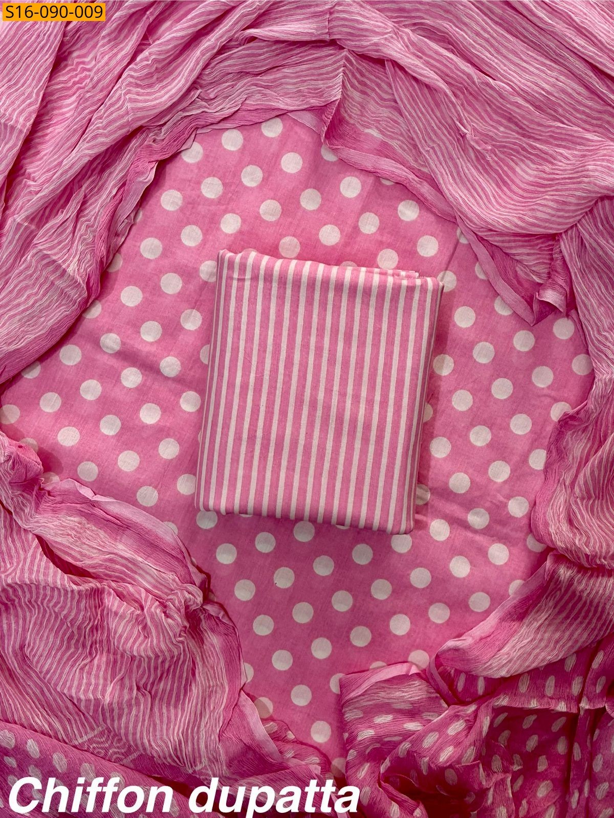 Pink Cotton suit with Chiffon dupatta