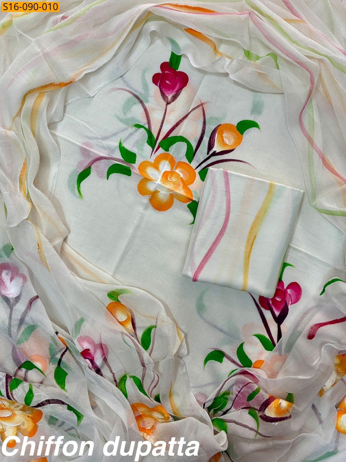 White Cotton suit with Chiffon dupatta