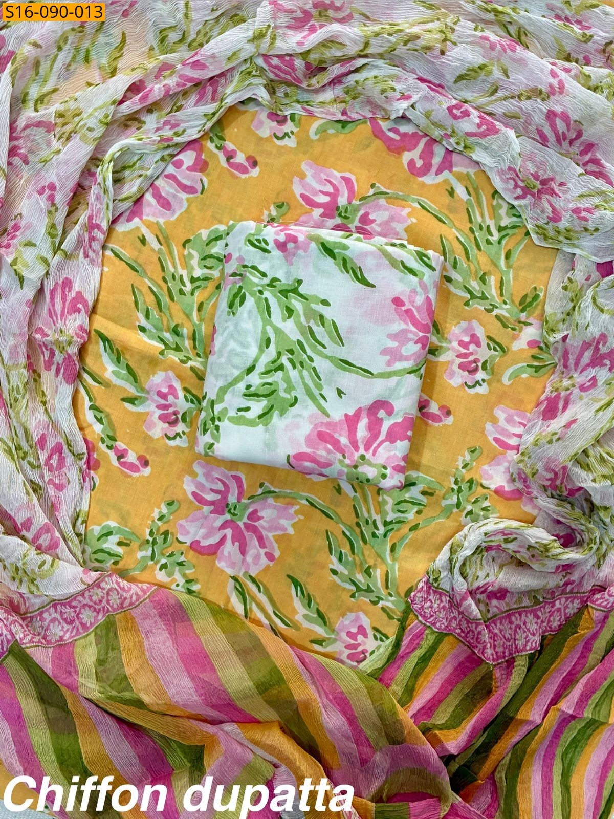 Light Orange Cotton suit with Chiffon dupatta