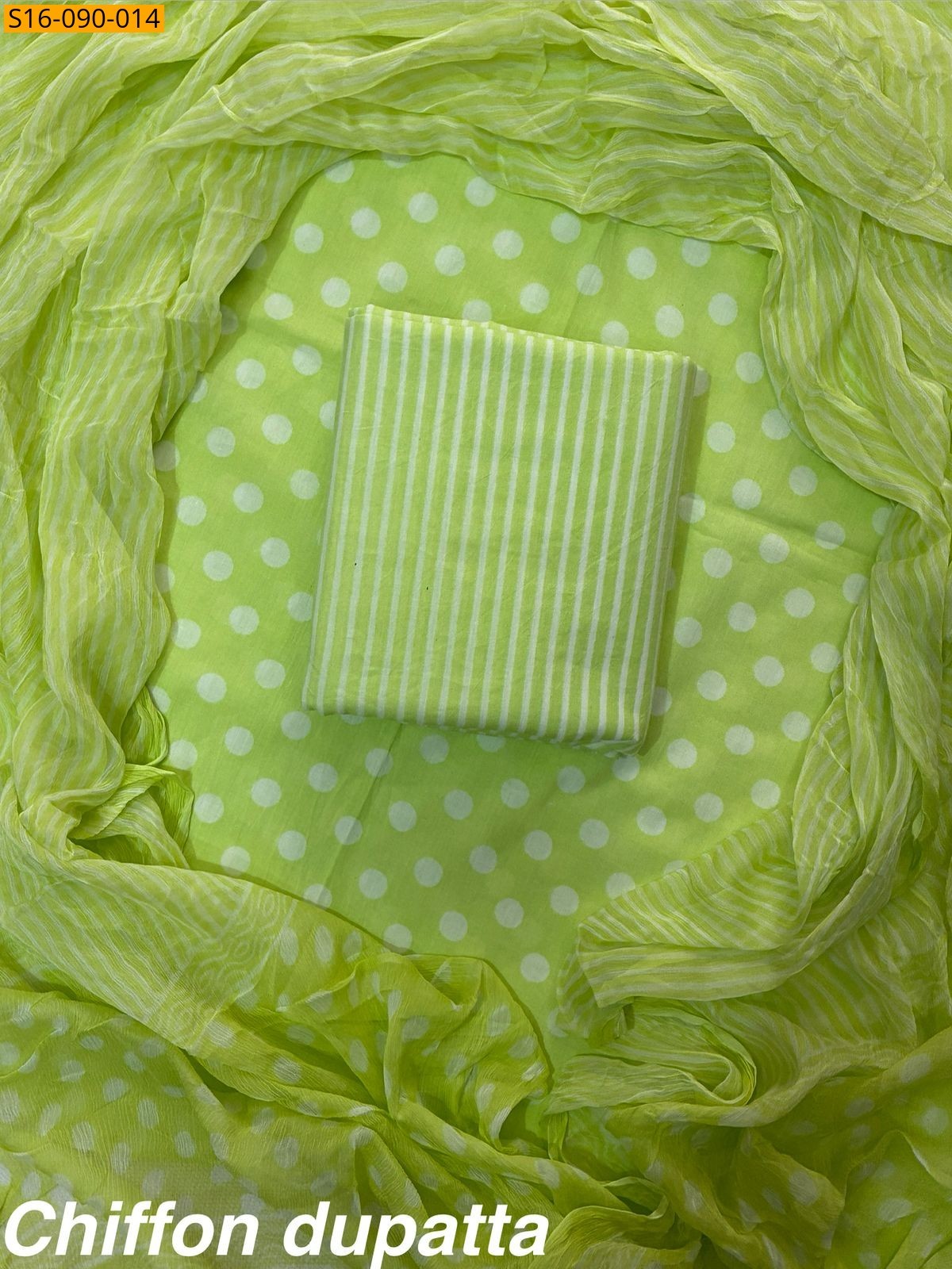 Green Cotton suit with Chiffon dupatta