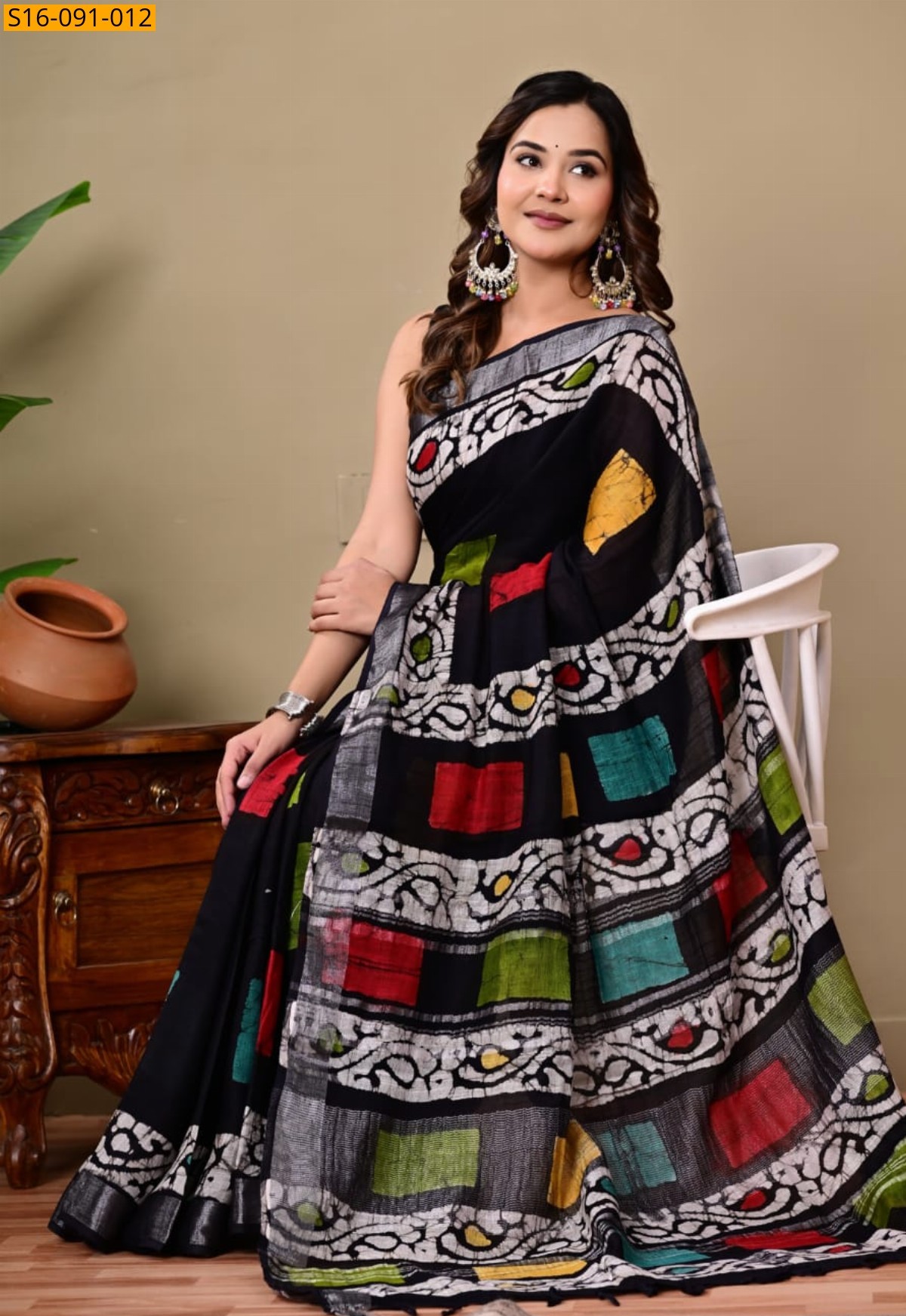 Black Linen Printed Saree