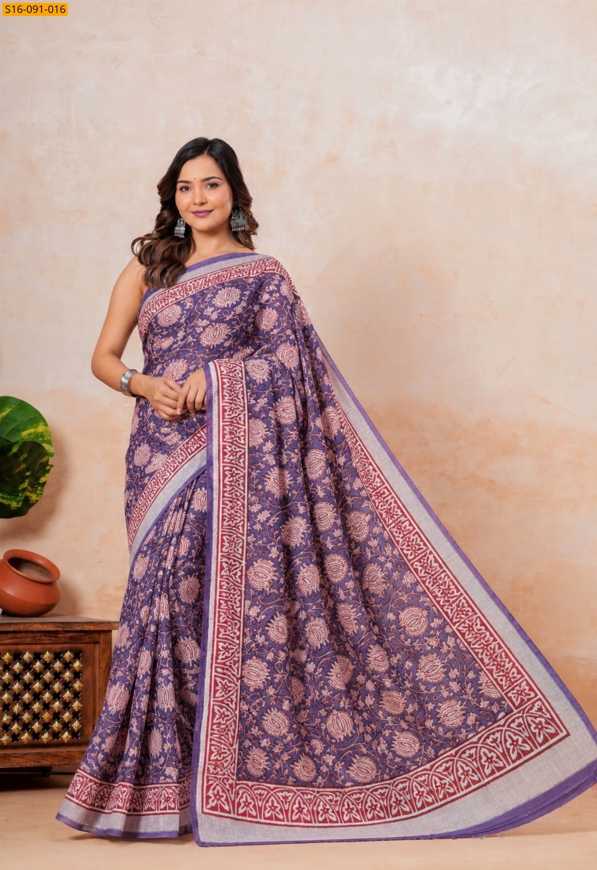 Lavendar Linen Printed Saree