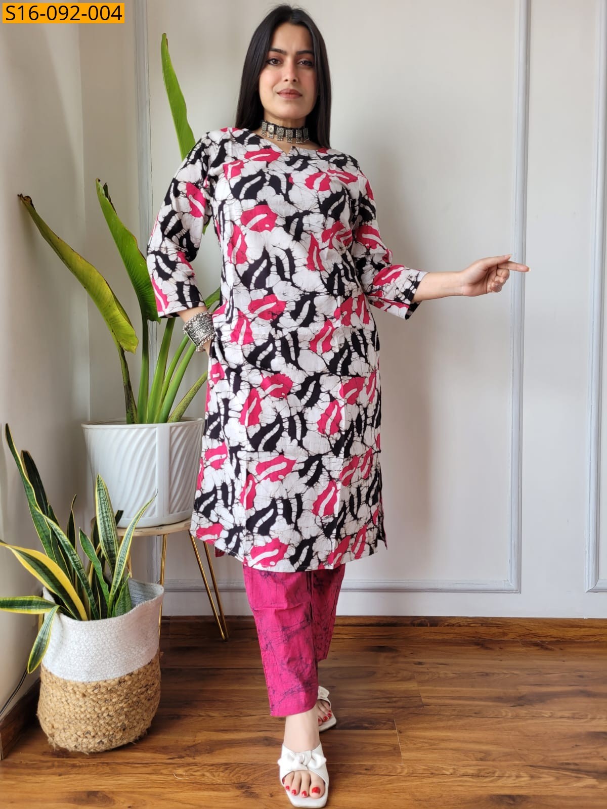 Half White Fancy Hand block Cotton Kurti With pant