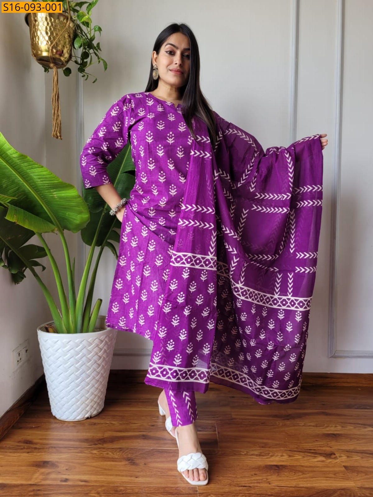 Purple Fancy Hand block Cotton Suits