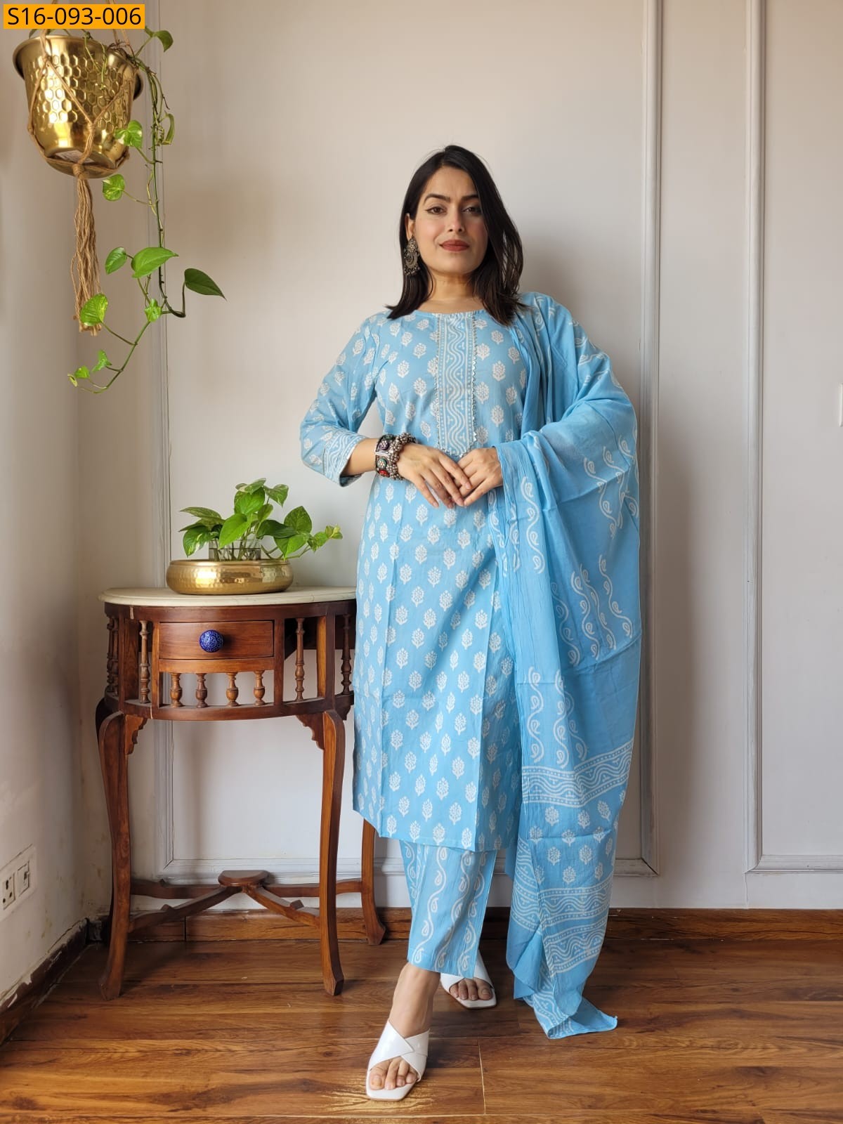 Sky Blue Fancy Hand block Cotton Suits