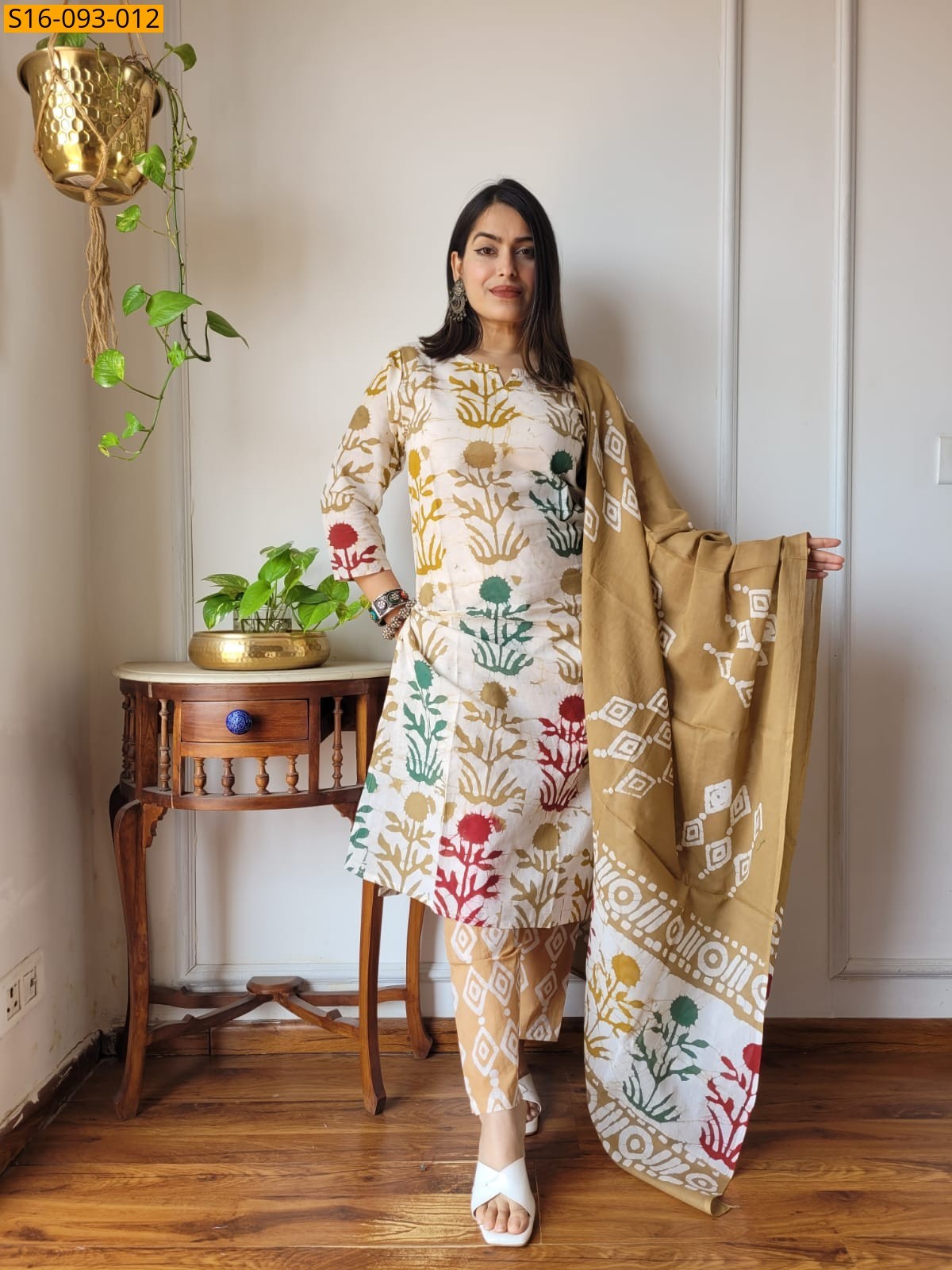 White Fancy Hand block Cotton Suits
