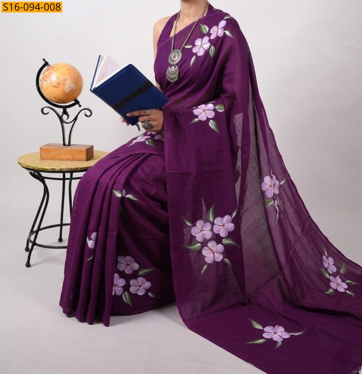 Wine Fancy Cotton Mul Mul Sarees