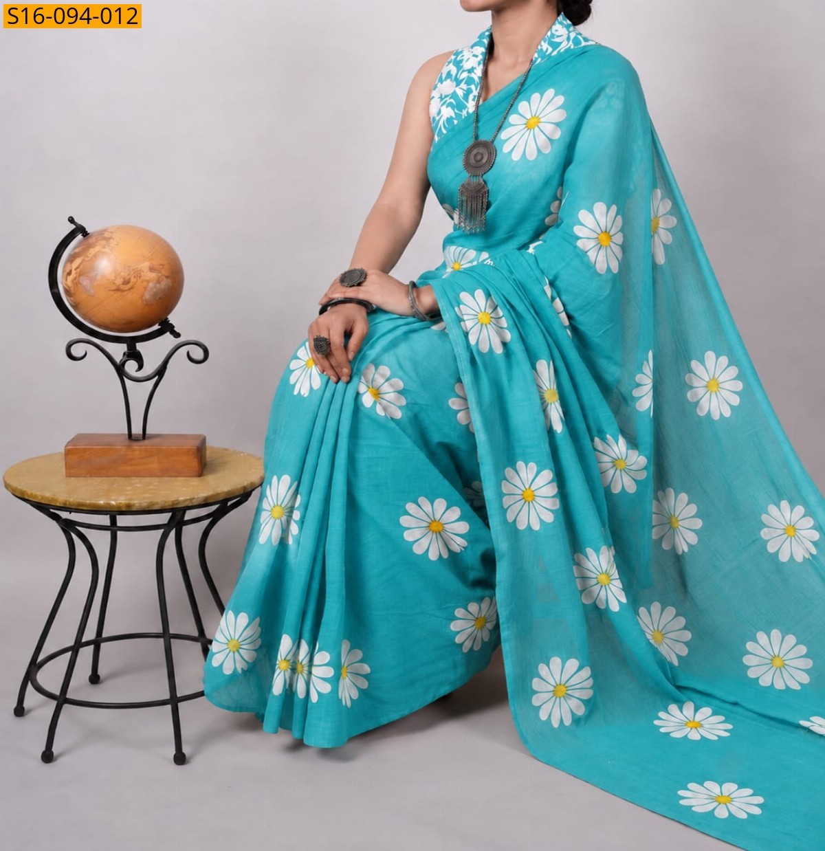 Sky Blue Fancy Cotton Mul Mul Sarees