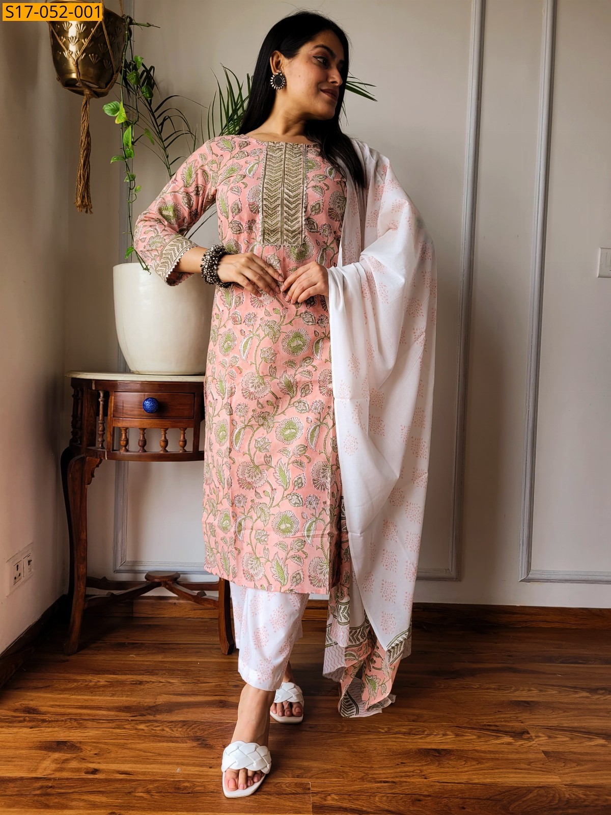 Peach Hand block printed designer Cotton Stitched Suit