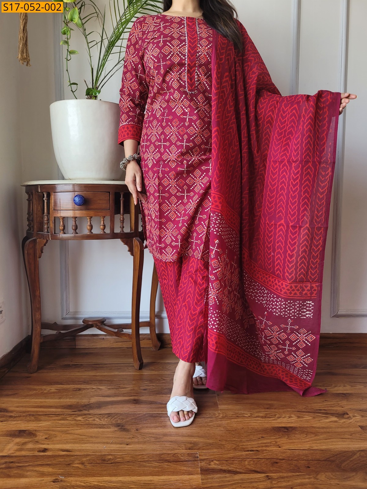 Pink Hand block printed designer Cotton Stitched Suit