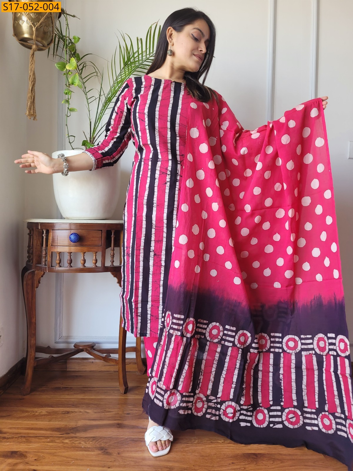 Pink Hand block printed designer Cotton Stitched Suit