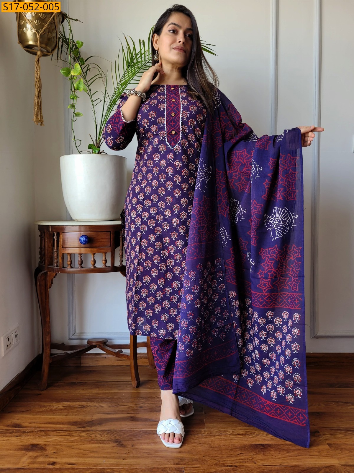 Violet Hand block printed designer Cotton Stitched Suit