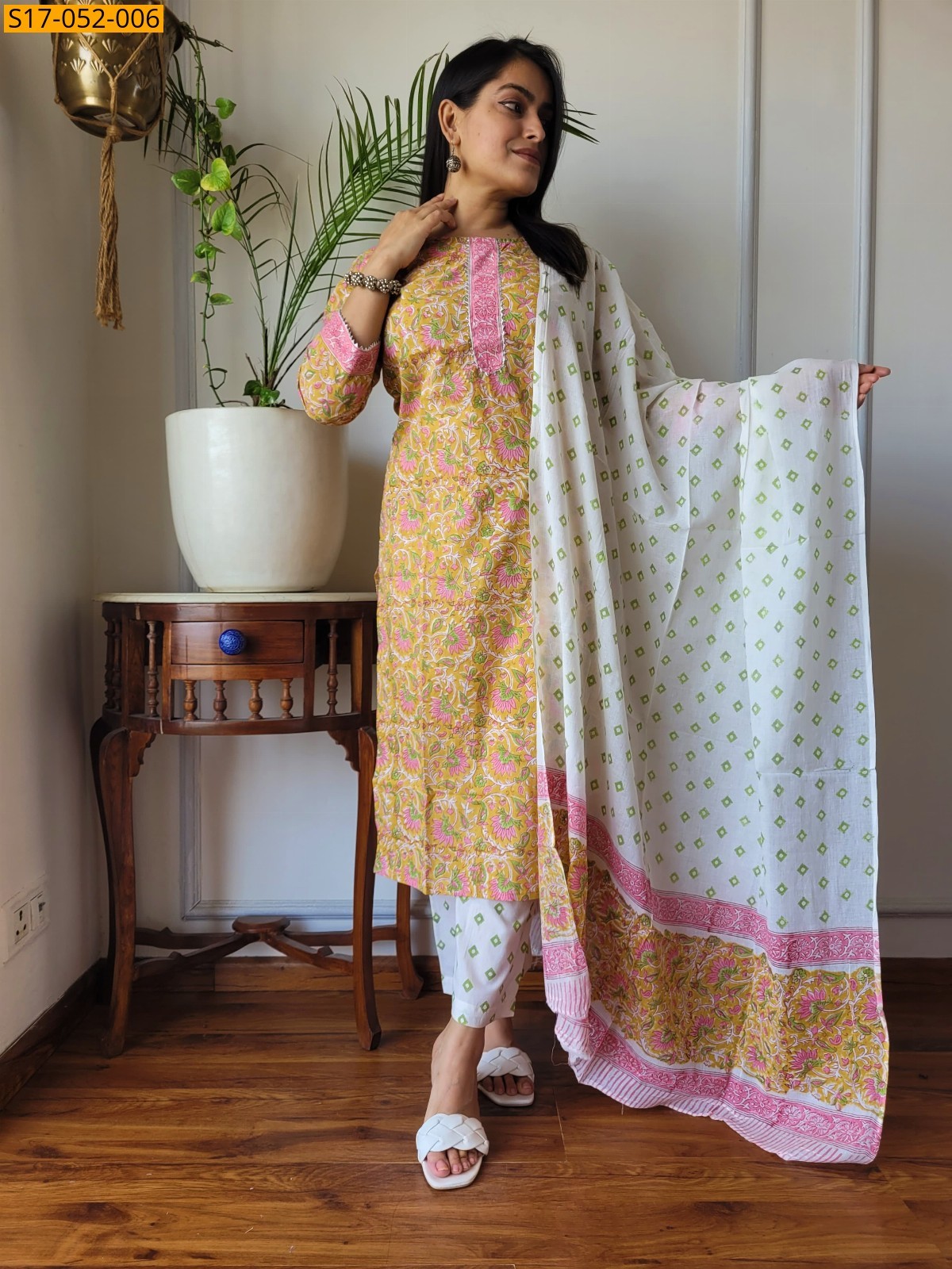 Yellow Hand block printed designer Cotton Stitched Suit