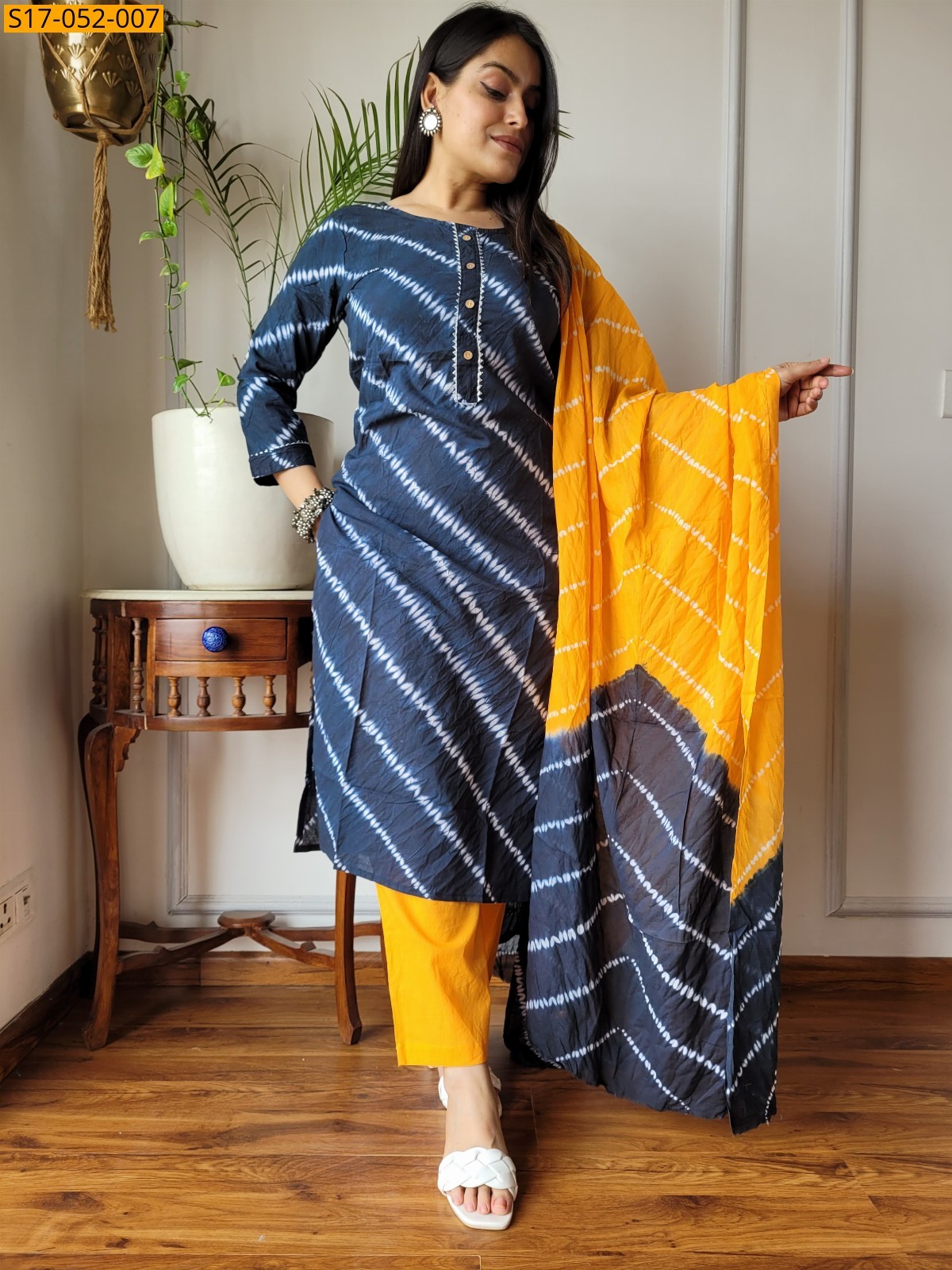 Blue Hand block printed designer Cotton Stitched Suit