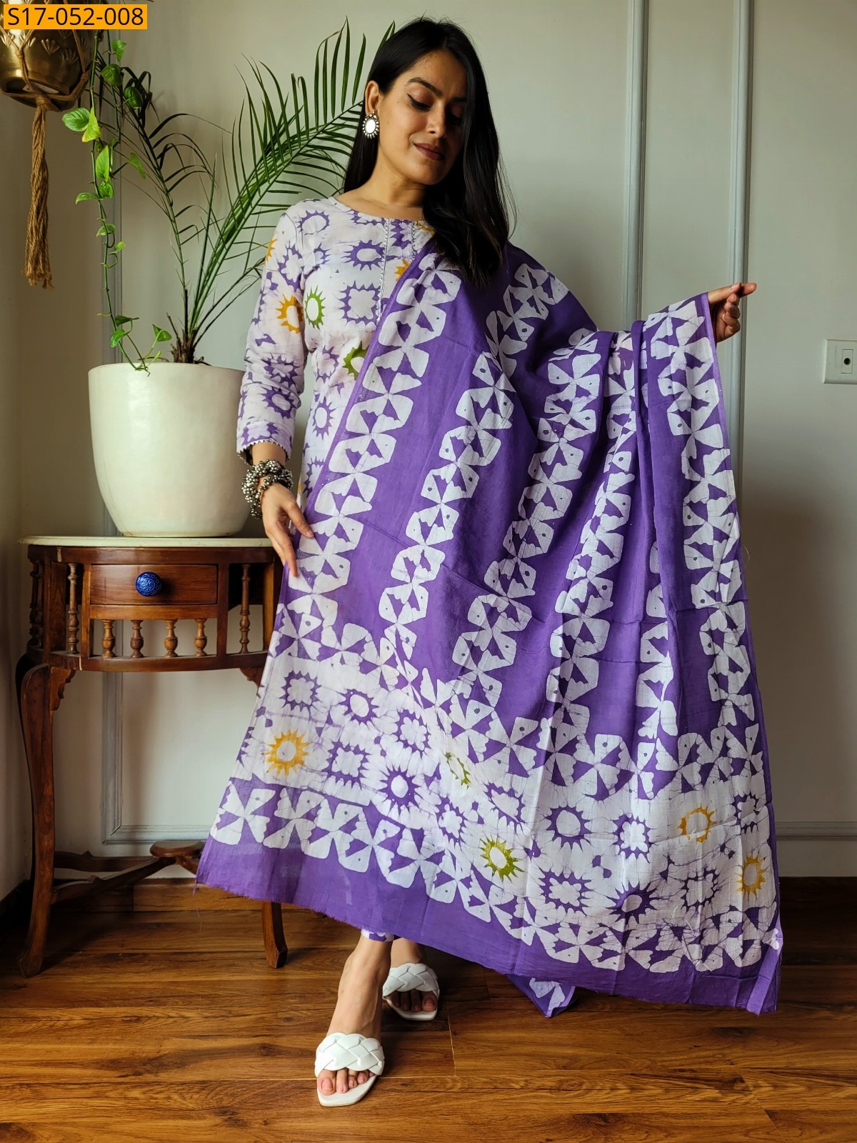 Purple Hand block printed designer Cotton Stitched Suit