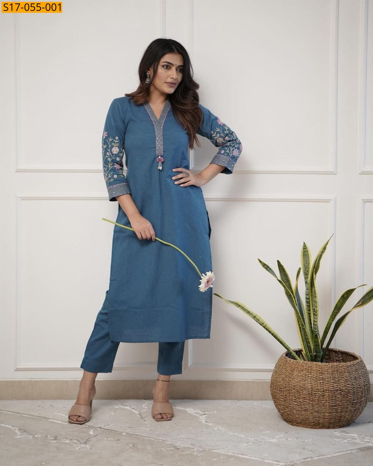 Blue Cotton slub co-ord set
