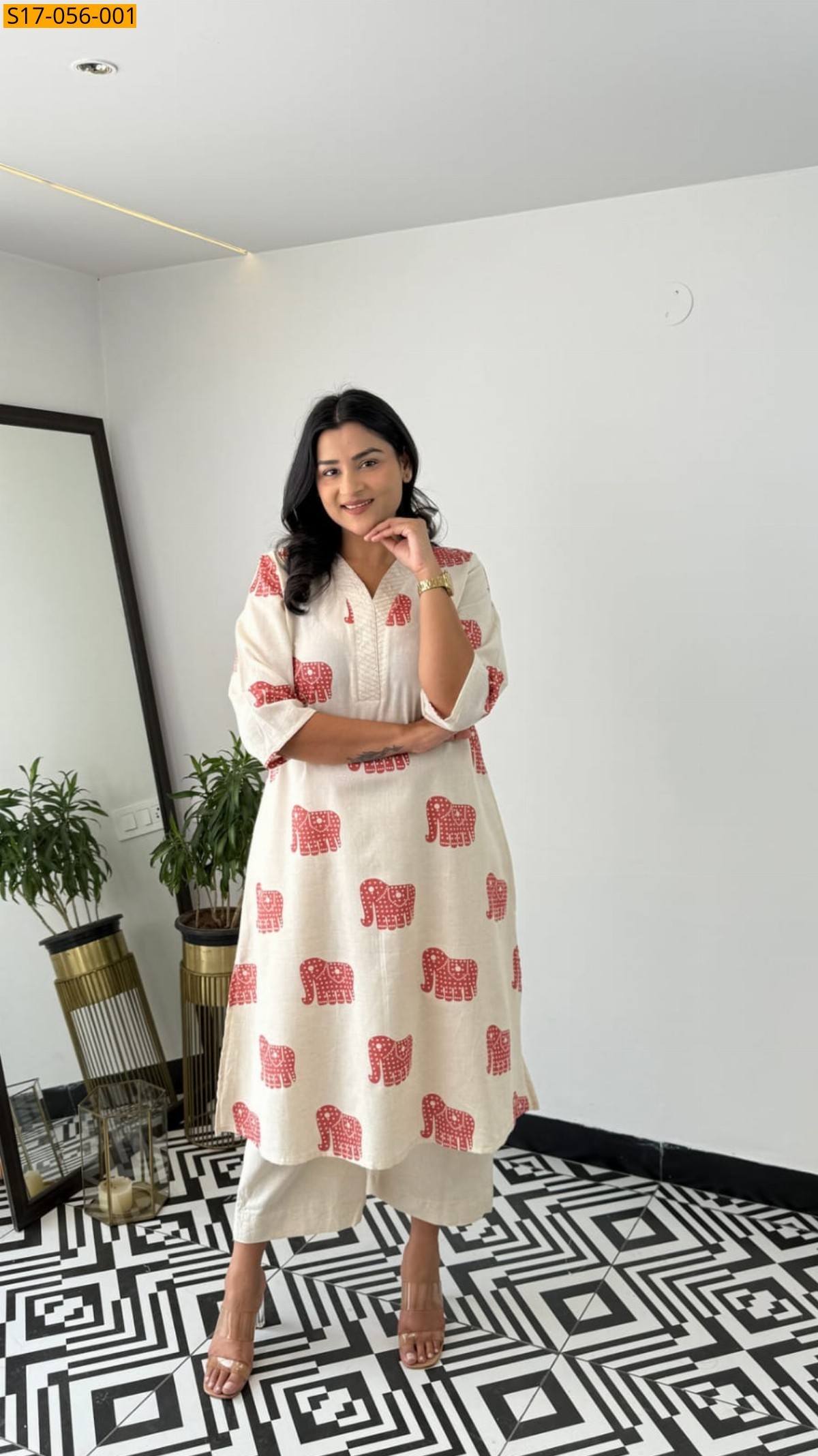 Half White with Red Printed co-ord set