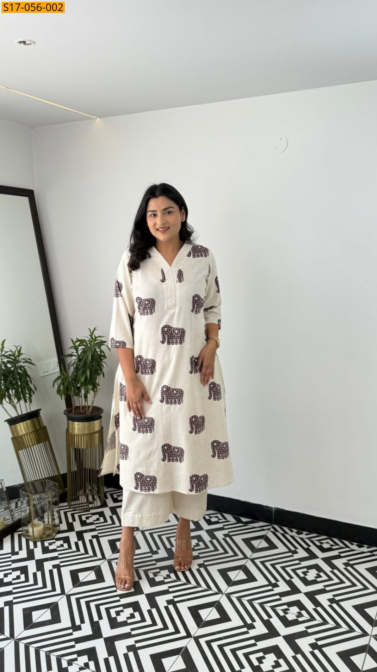 Half white with Brown Printed co-ord set