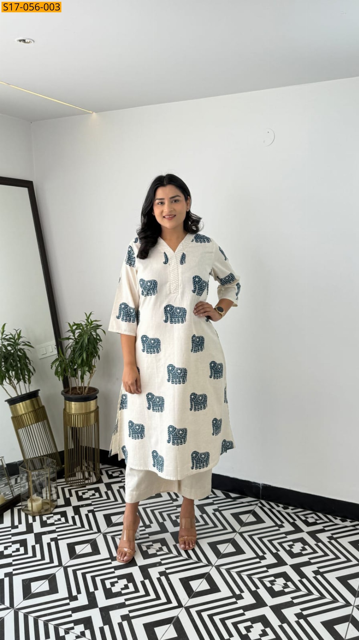 Half white with Blue Printed co-ord set